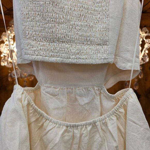 HEYSON Square Neck Crop Top | Cream Oatmeal Linen Look | Wide Strap Boho - Picture 9 of 12